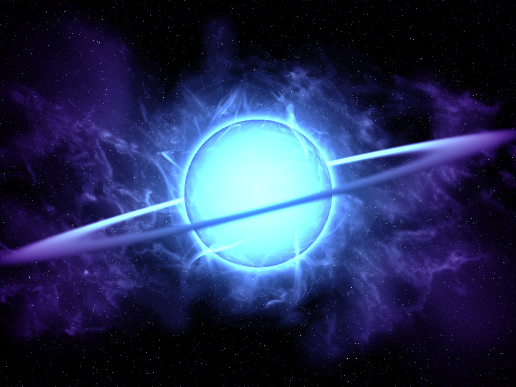 Голубая неоновая планета с кольцом в темном небе