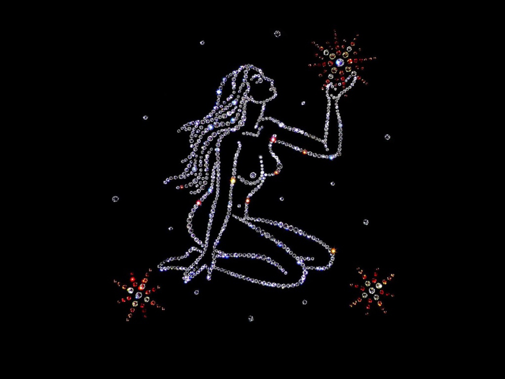 Блестящий знак зодиака дева на черном фоне