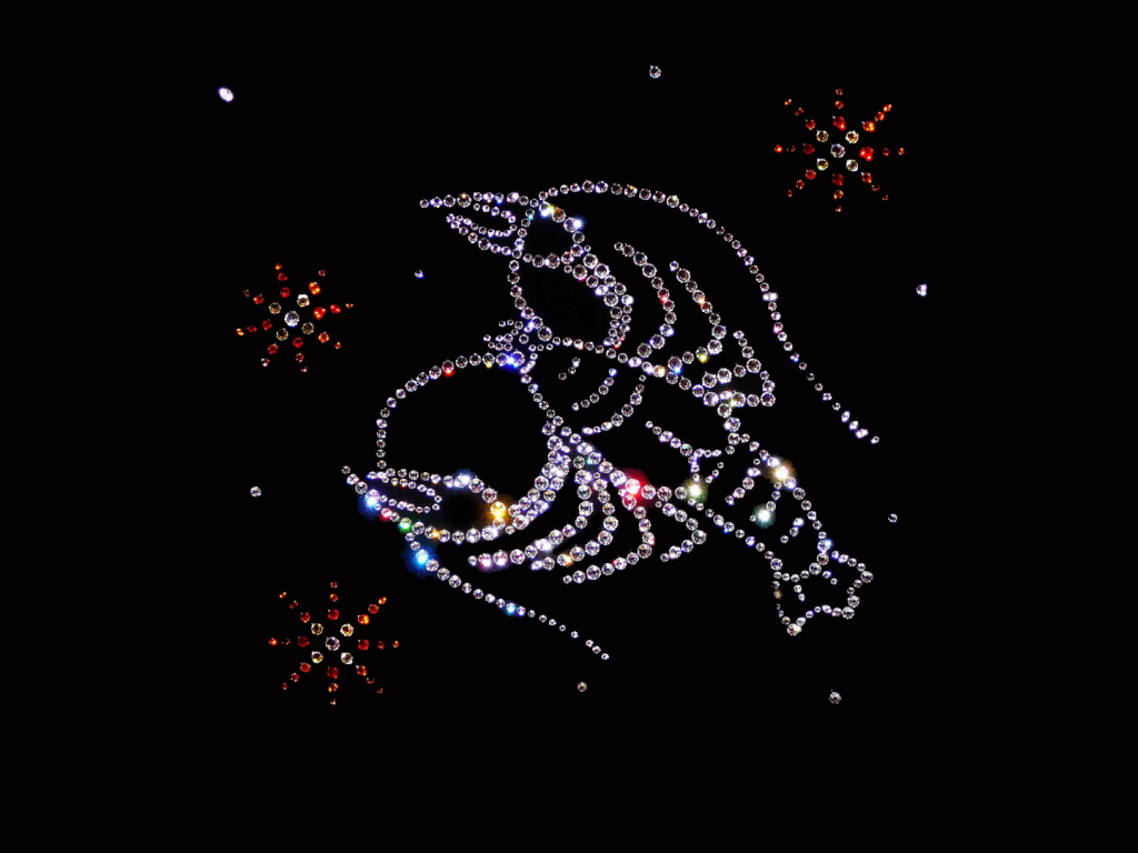 Блестящий знак зодиака рак на черном фоне