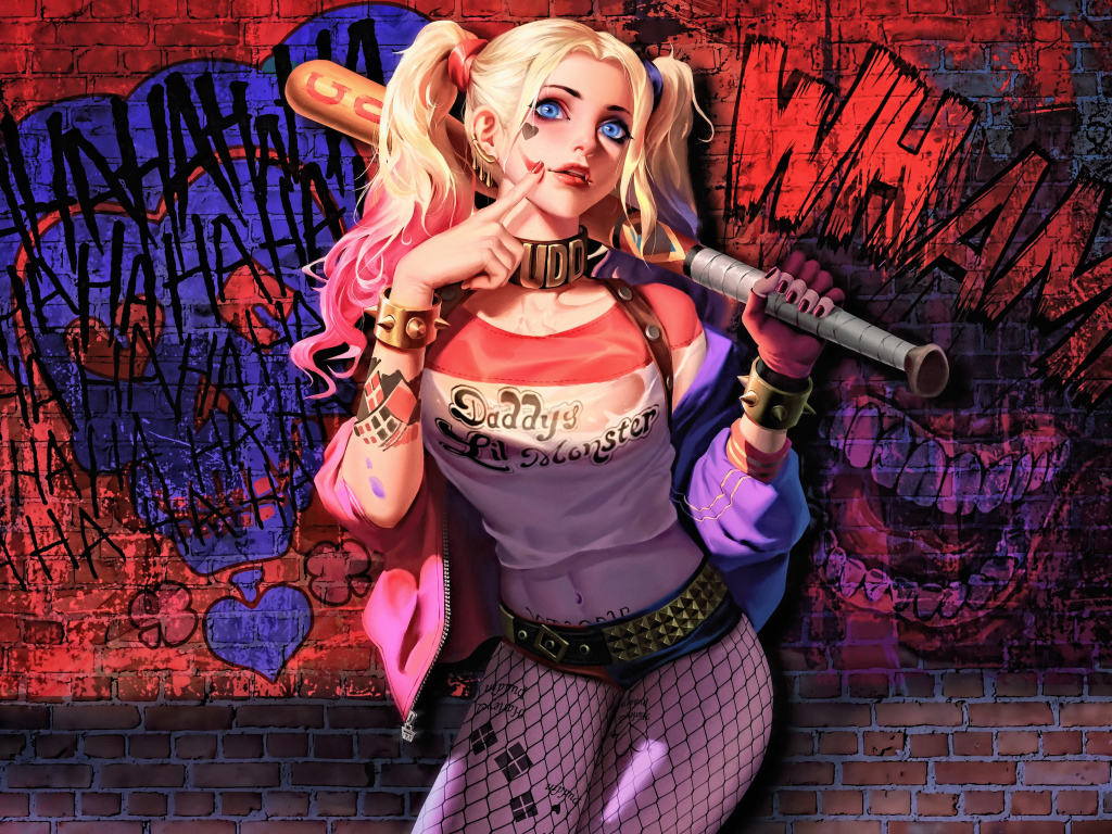 Девушка Харли Квин на фоне граффити 