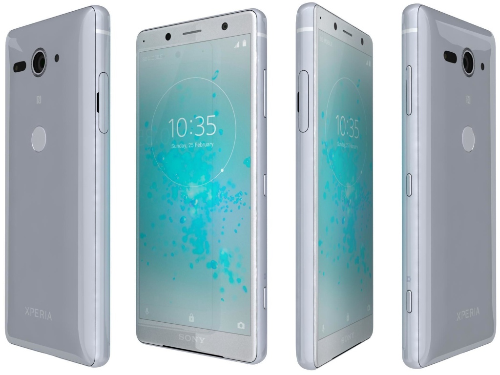 Новый компактный смартфон Sony Xperia XZ2 на белом фоне