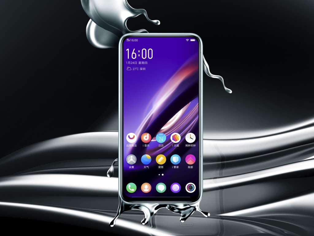 Тонкий новый смартфон Vivo Apex, 2019 года на сером фоне