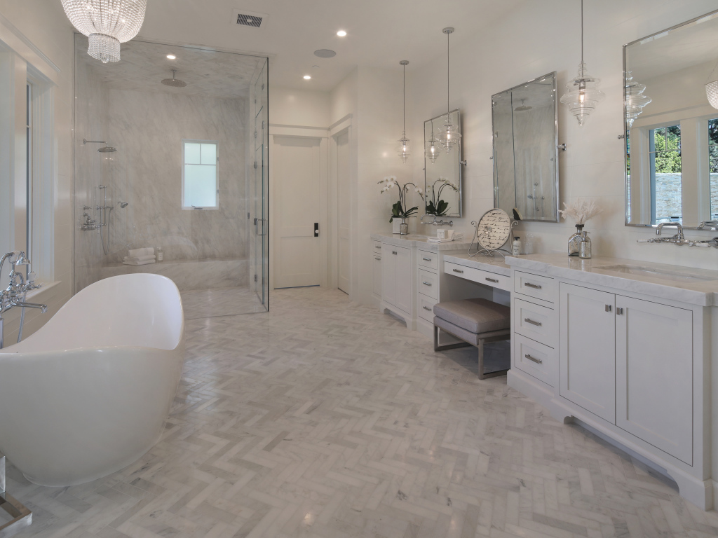 Spacious bathroom with white interior