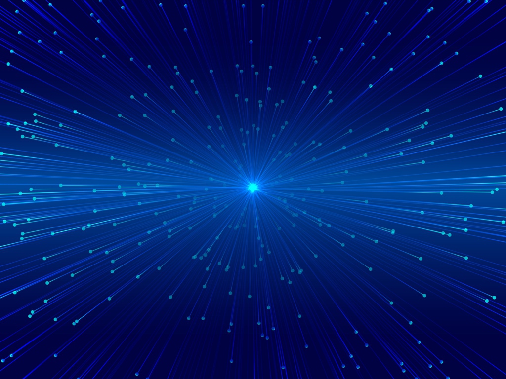 Яркие лучи вылетают из голубой точки 