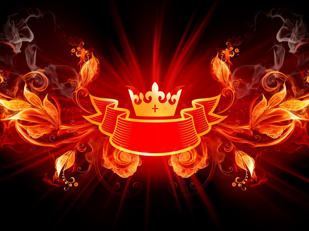Логотип корона с лентой и огненными цветами