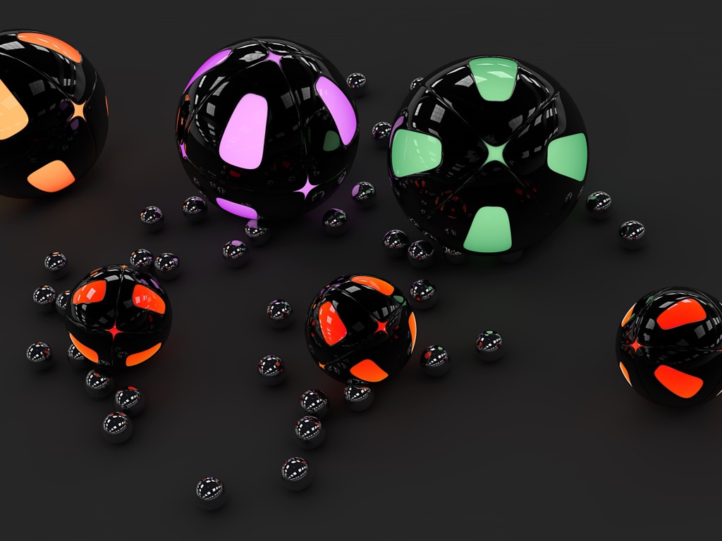 Разноцветные 3д шары на сером фоне 