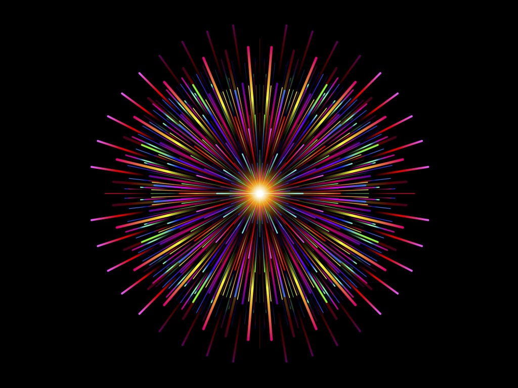 Разноцветный графический салют на черном фоне 