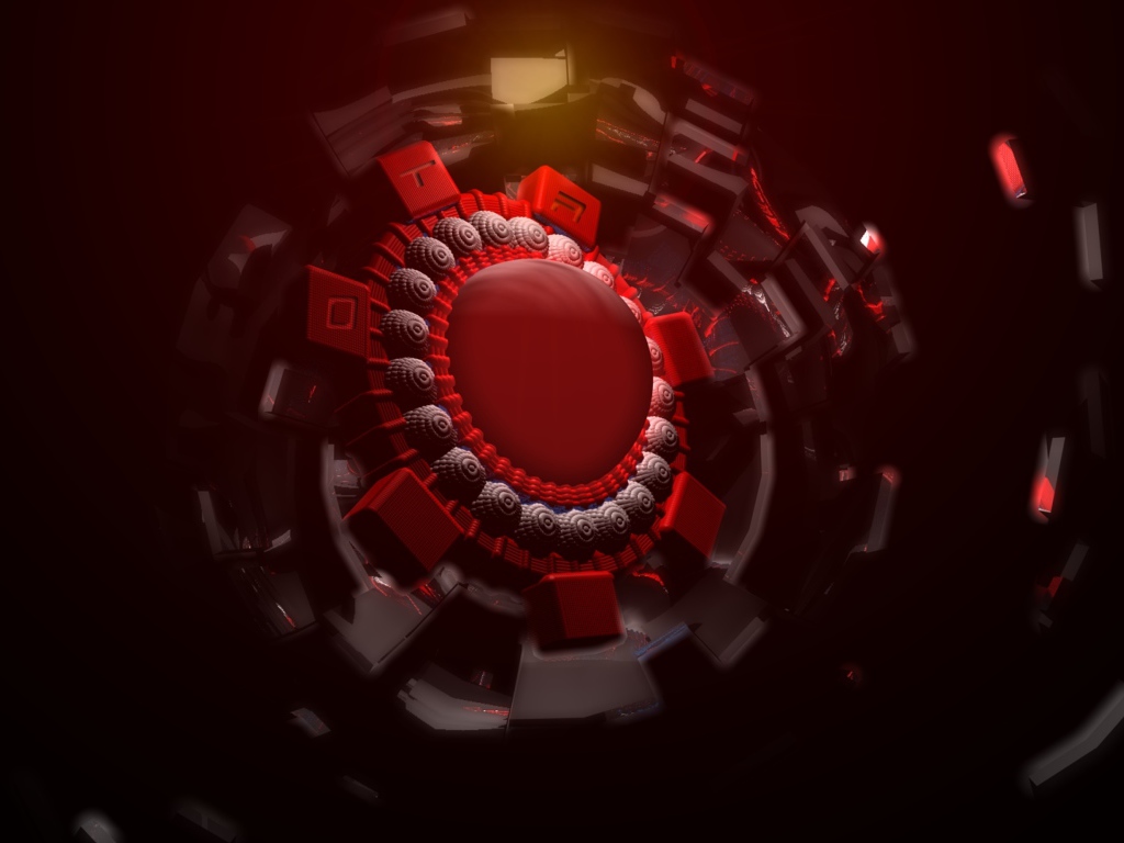 Красный шар в спиральной защите, 3д графика