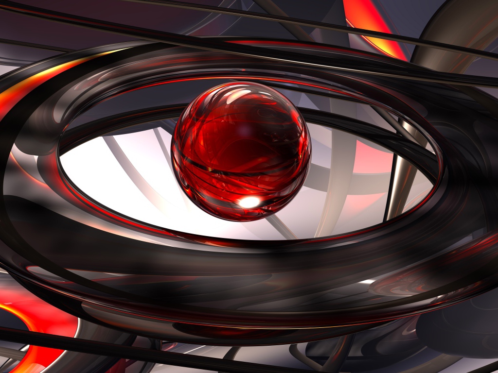 Красный шар в черных кольцах, 3д графика