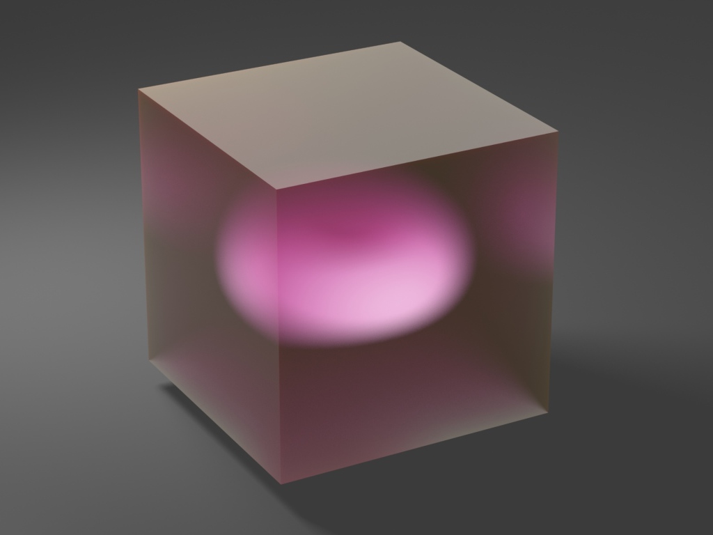 Прозрачный куб с розовой серединой на сером фоне 3д графика