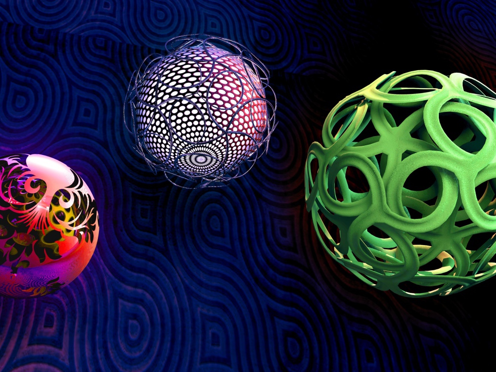 Необычные фигурные шары на синем фоне