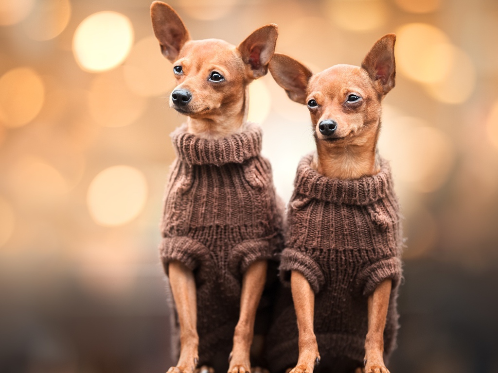 Two chihuahua dogs in sweaters