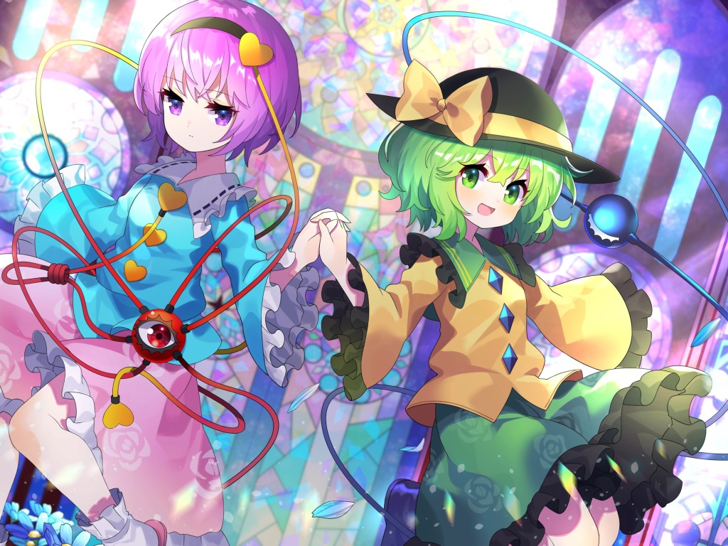 Девушки аниме Koishi Komeiji и  Satori Komeiji  в ярких нарядах