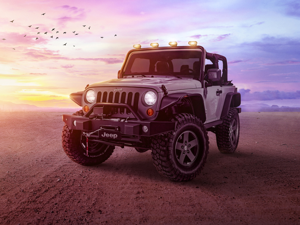 Внедорожник Jeep Wrangler на фоне неба 