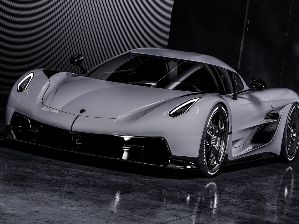 Серебристый автомобиль Koenigsegg Jesko Absolut 2020 года 