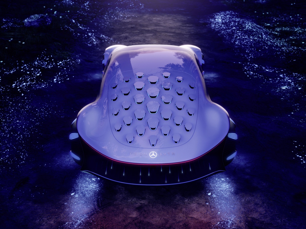 Футуристический автомобиль Mercedes-Benz VISION AVTR 2020 года с неоновой подсветкой 