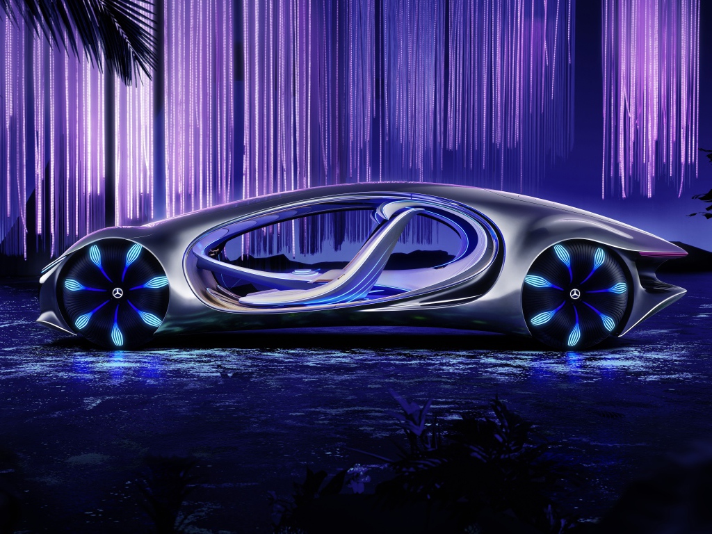 Необычный автомобиль Mercedes-Benz VISION AVTR 2020 года в неоновом свете