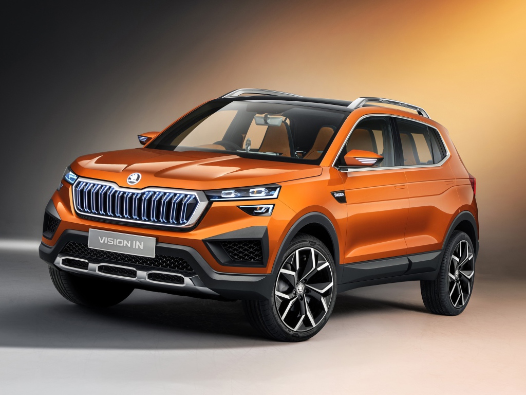 Оранжевый внедорожник Skoda Vision IN 2020 года