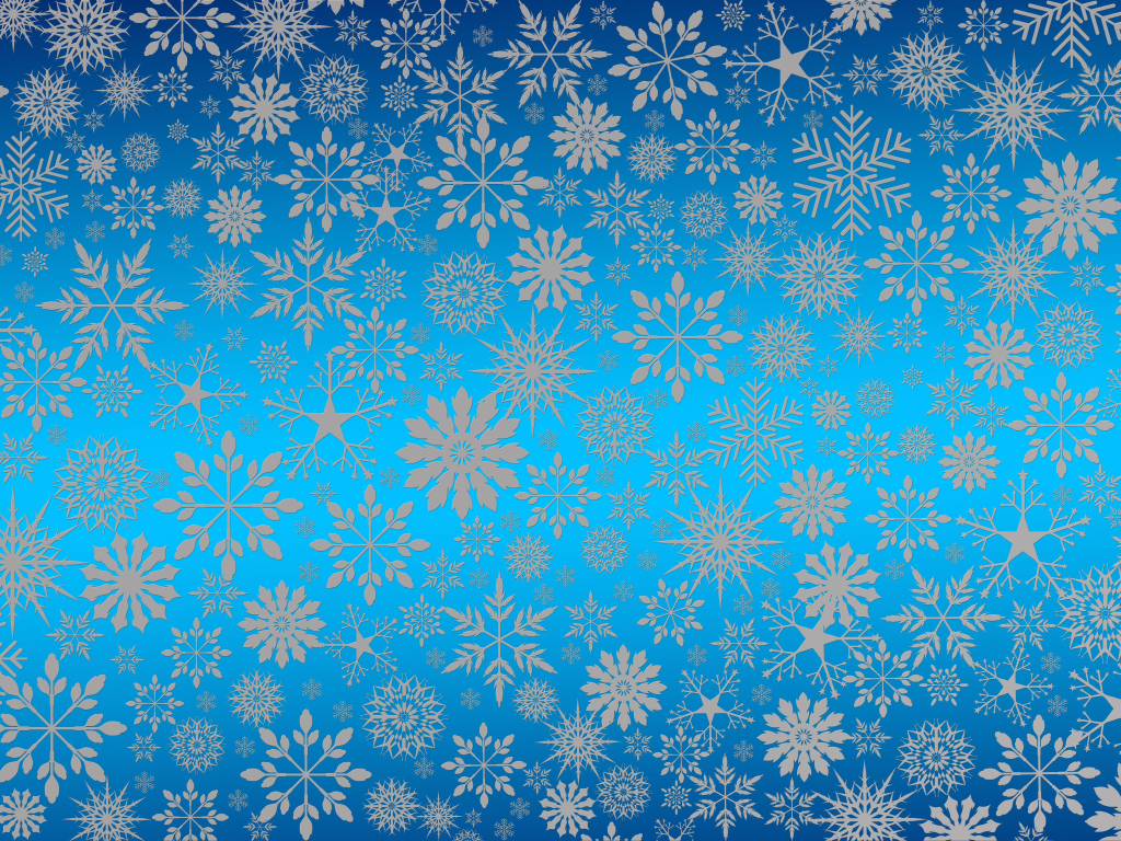 Голубой фон с разными белыми снежинками