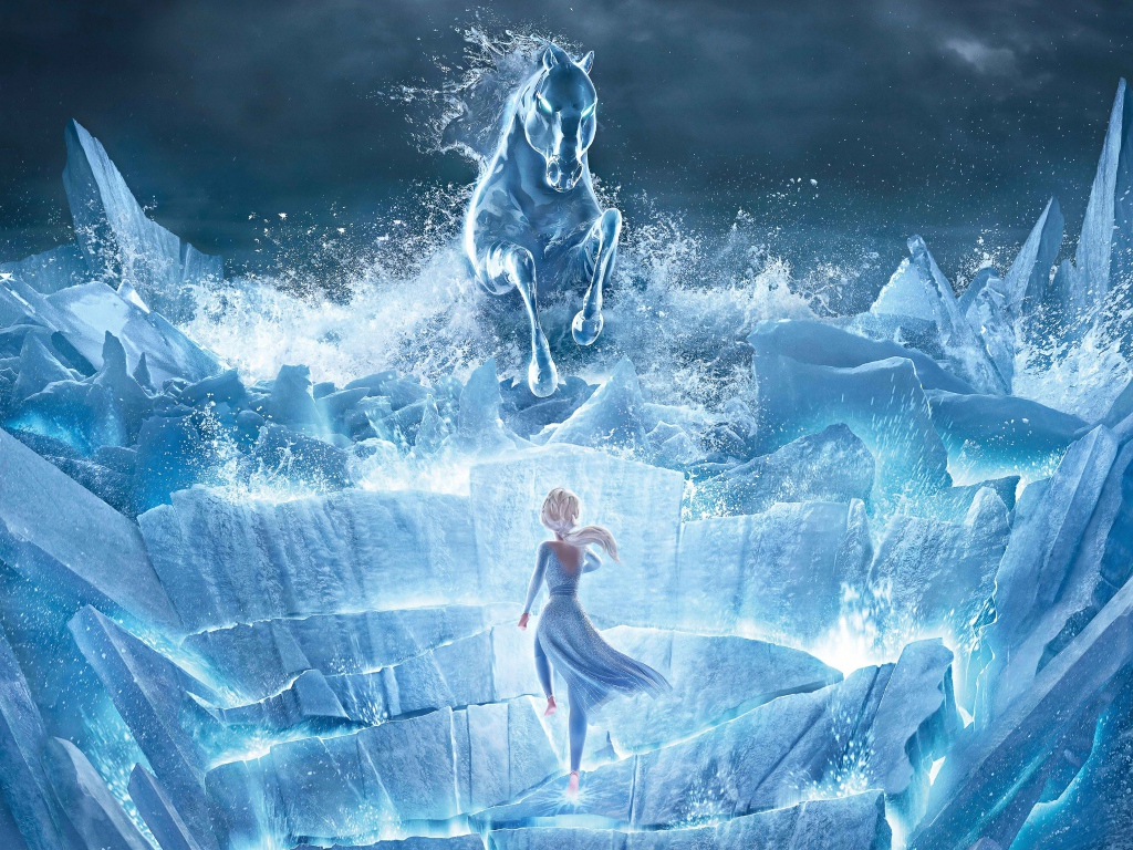Эльза на ледяной скале с конем