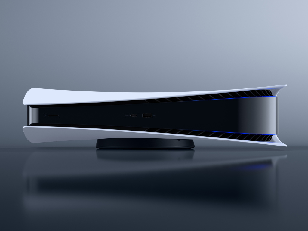Игровая консоль Playstation 5 на сером фоне
