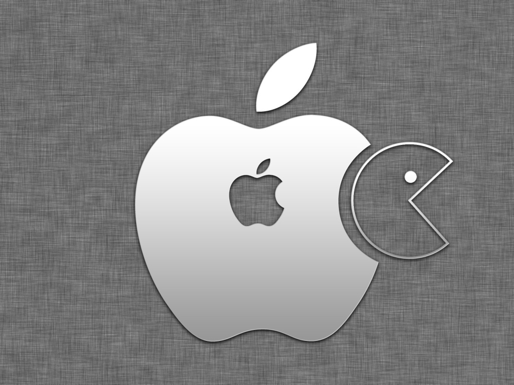 Значок apple и пакмэн на сером фоне