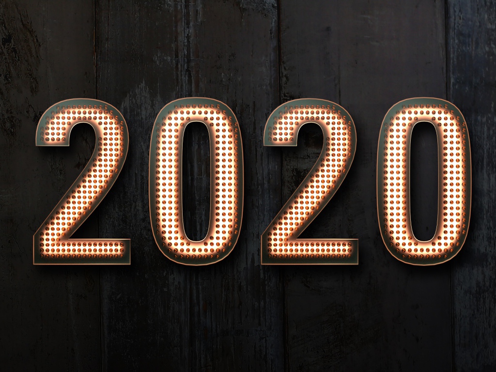 Красивые цифры 2020 на черном фоне