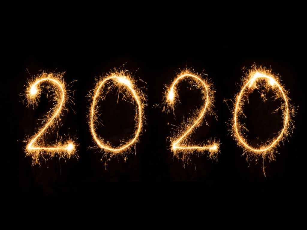 Burning numbers 2020 on a black background