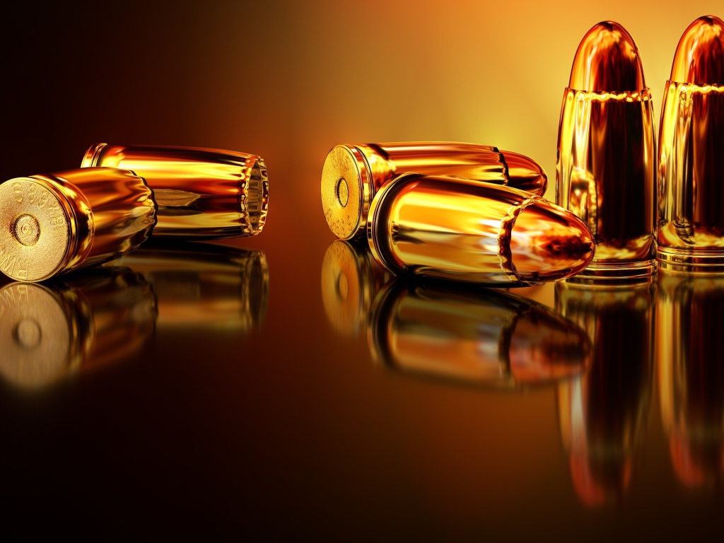 Golden bullets reflected in the surface