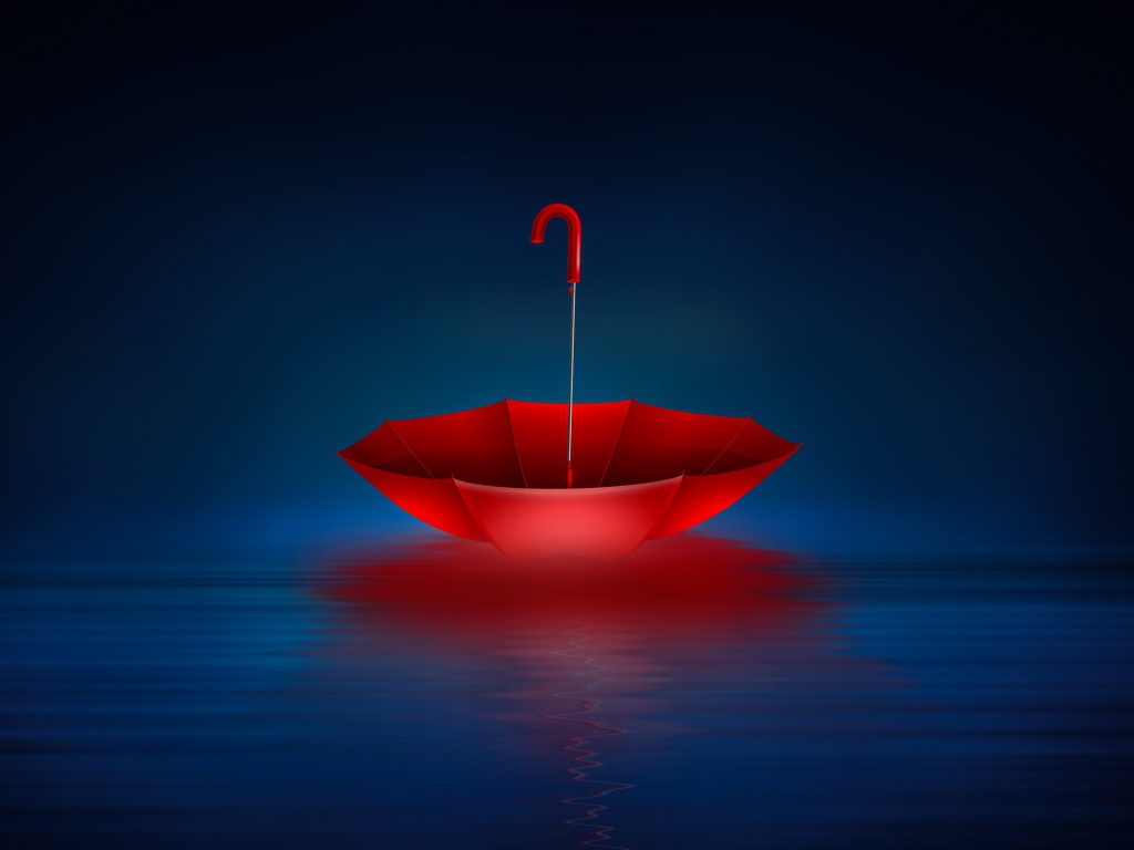 Красный перевернутый зонт в воде 