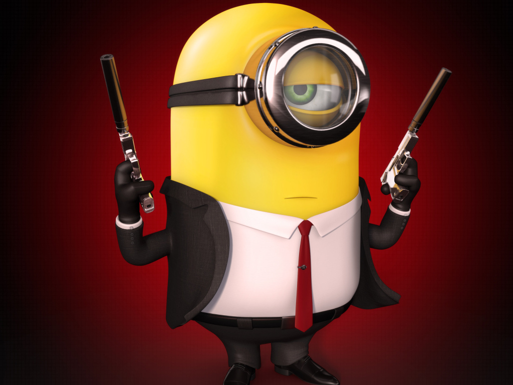 Minion Hitman in suit on a red background