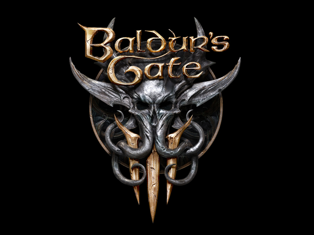 Логотип новой видео игры Baldur’s Gate III на черном фоне