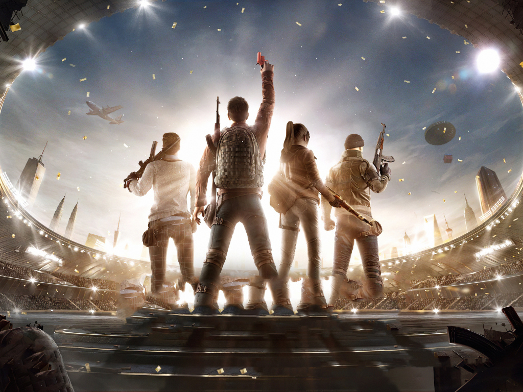 Персонажи компьютерной игры PUBG  на стадионе 2020 года