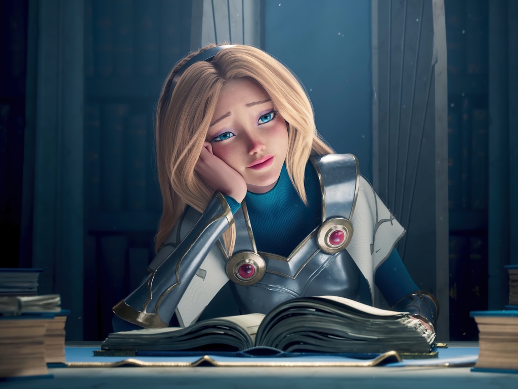 Sad girl warrior with book