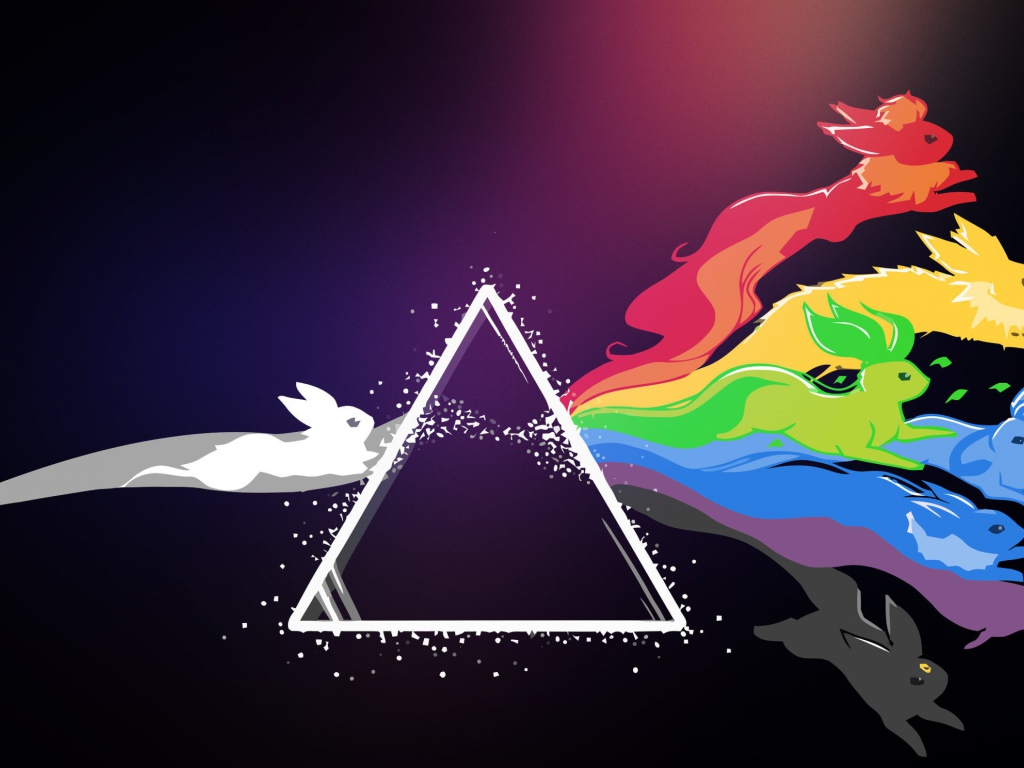 Белый треугольник с разноцветными покемонами