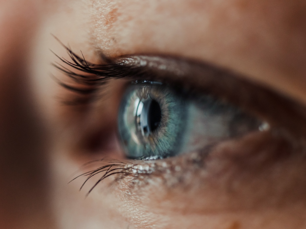 Красивый голубой глаз девушки крупным планом