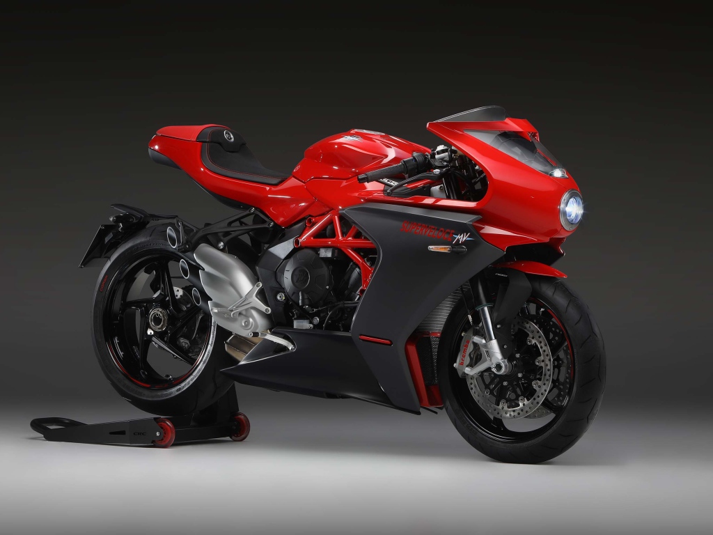 Red Agusta Superveloce 800 2020 motorcycle on a gray background