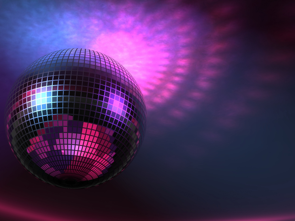 Блестящий диско шар на фиолетовом фоне