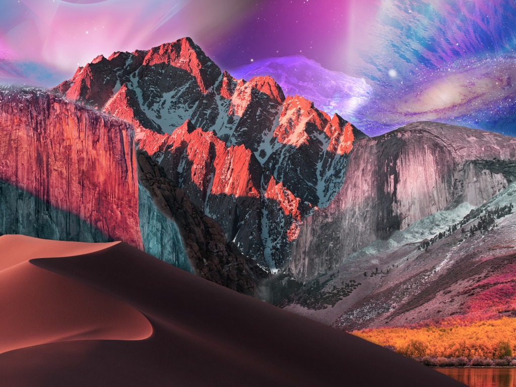 Фантастическое небо над заснеженными горами 