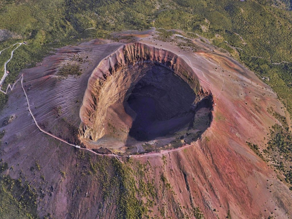 Crater of the volcano Vesuvius top view