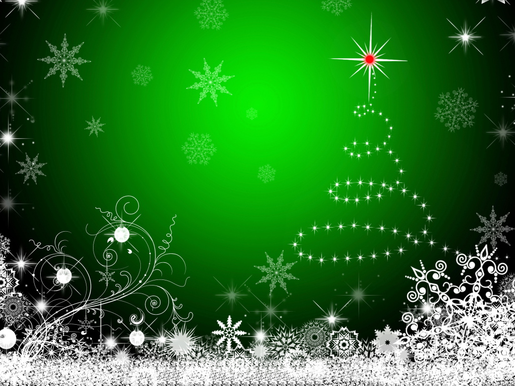 Красивый зеленый фон со снежинками на новый год 2021