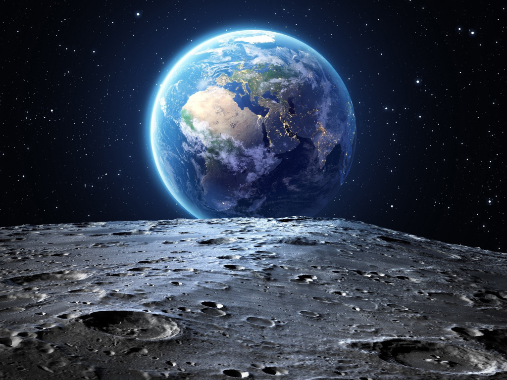Вид на планету Земля с поверхности Луны