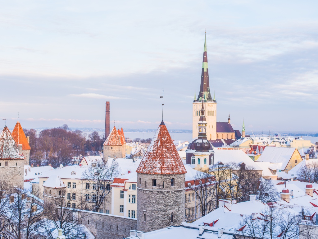 Вид на зимний город Таллин. Эстония 