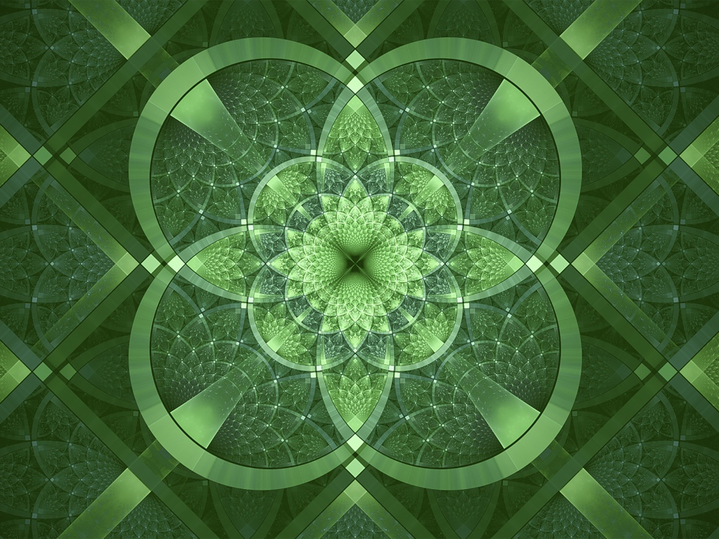 Фрактальный зеленый узор с фигурами