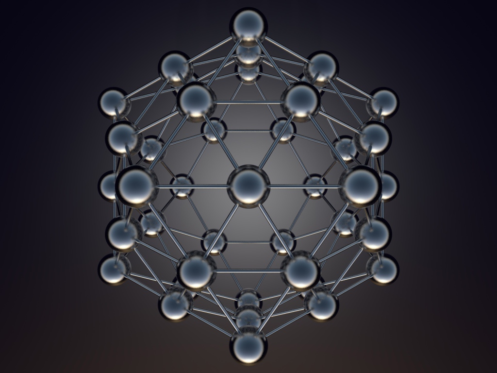 Икосаэдральная модель на сером фоне 3д графика