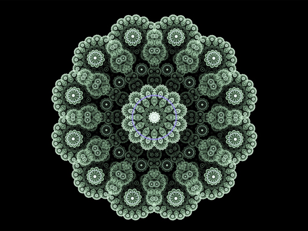 Кружевной зеленый фрактальный цветок на черном фоне