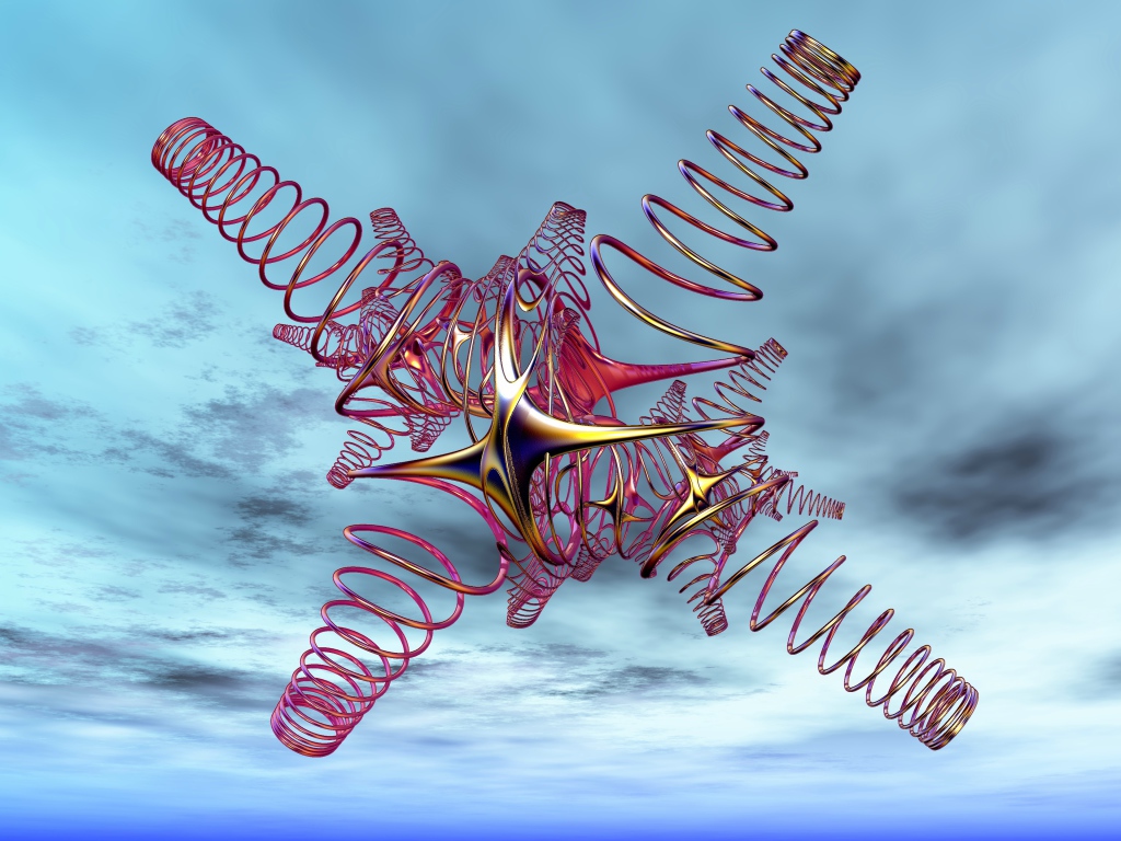 Красный спиральный рисунок на фоне неба