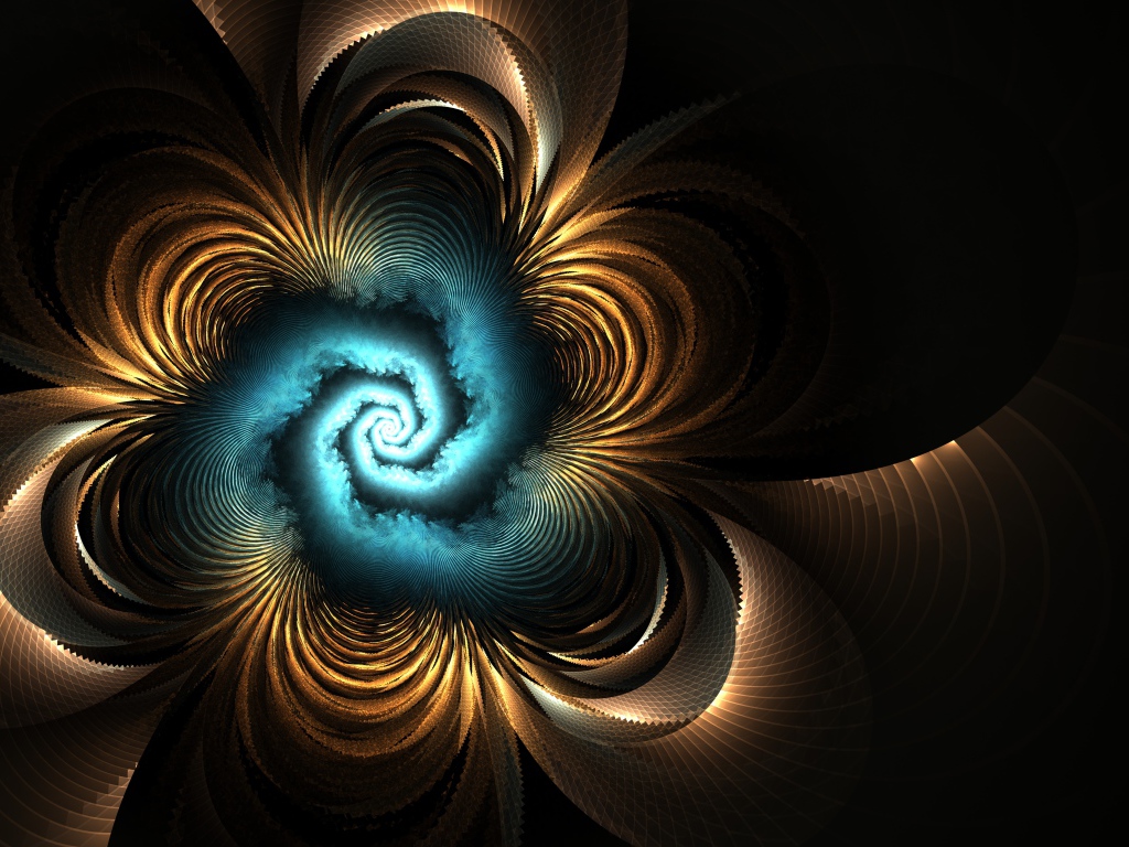 Водоворот с золотыми лепестками на черном фоне