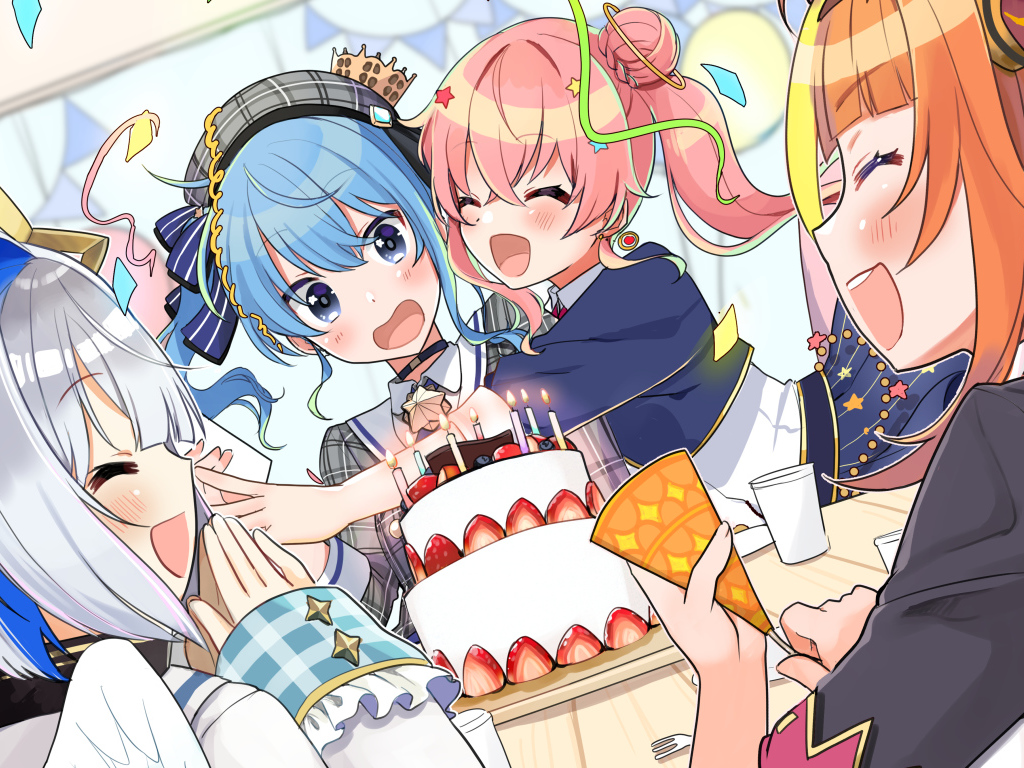 Девушки отмечают день рождения аниме  Виртуальный Ютубер