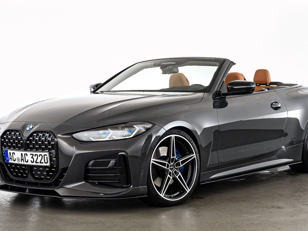 Кабриолет BMW 4 Series, 2021 года на белом фоне